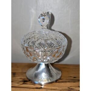 Vintage Wallace Silver Plate Pedestal Crystal Lidded Candy Dish USA Made